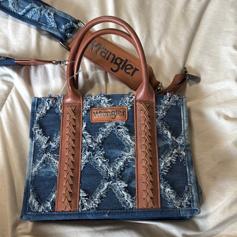 Wrangler Distressed Denim and Brown Tote